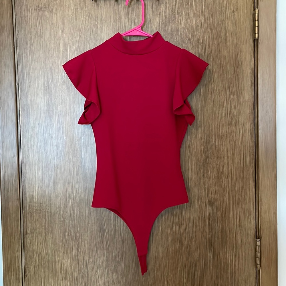 Red Bodysuit with Flare Sleeve